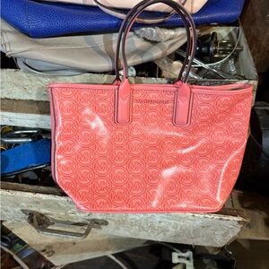Michael Kors Coral Pink Jodie Small Logo Jacquard Tote Bag